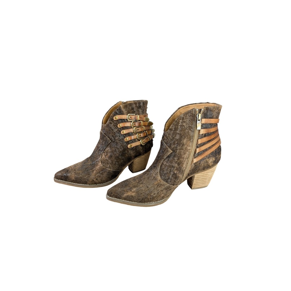Antelope Q25 Haddi Ankle Boots W Brown Distressed Buckle Strap Western Booties